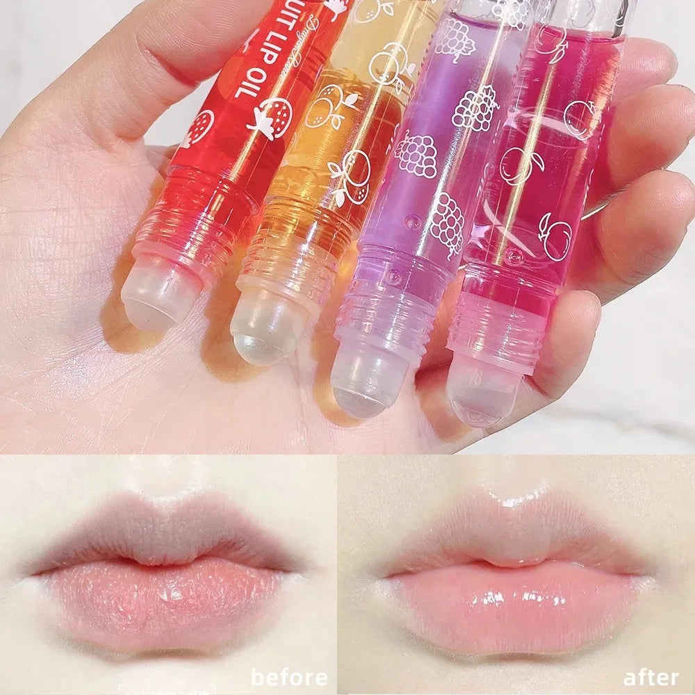 Óleo Labial Roller Hidratante 8ml - Gloss Nutritivo Transparente Abacate Frutas Cuidado Labial