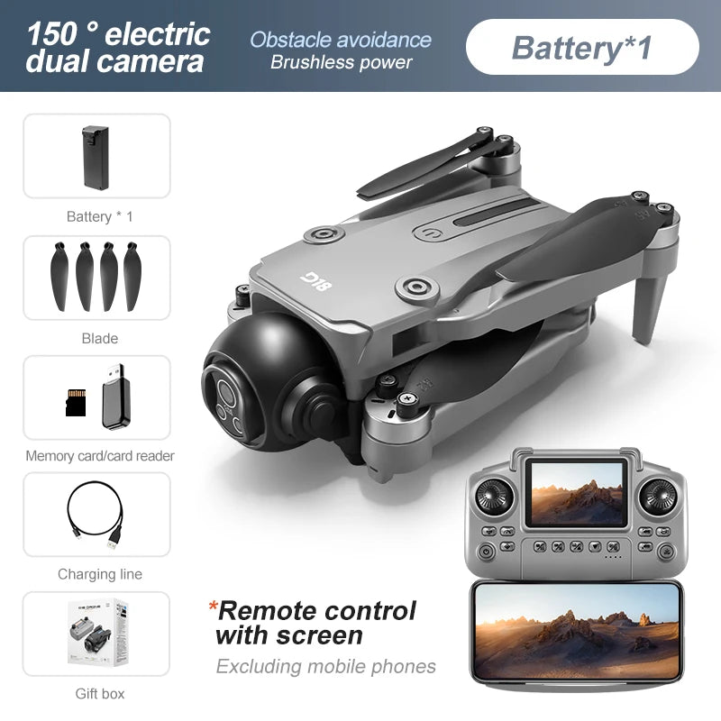 Drone Original D18 RC – 8K Profissional HD com Dupla Câmera, Desvio de Obstáculos 360°, Motor Brushless, Controle por Tela e Tecnologia Óptica Aérea