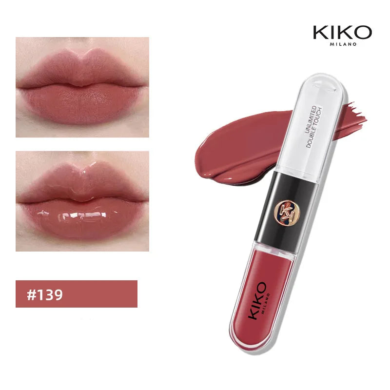 KIKO Batom Duplo com Brilho Labial Espelhado - Hidratante Longa Duração Acabamento Luxuoso