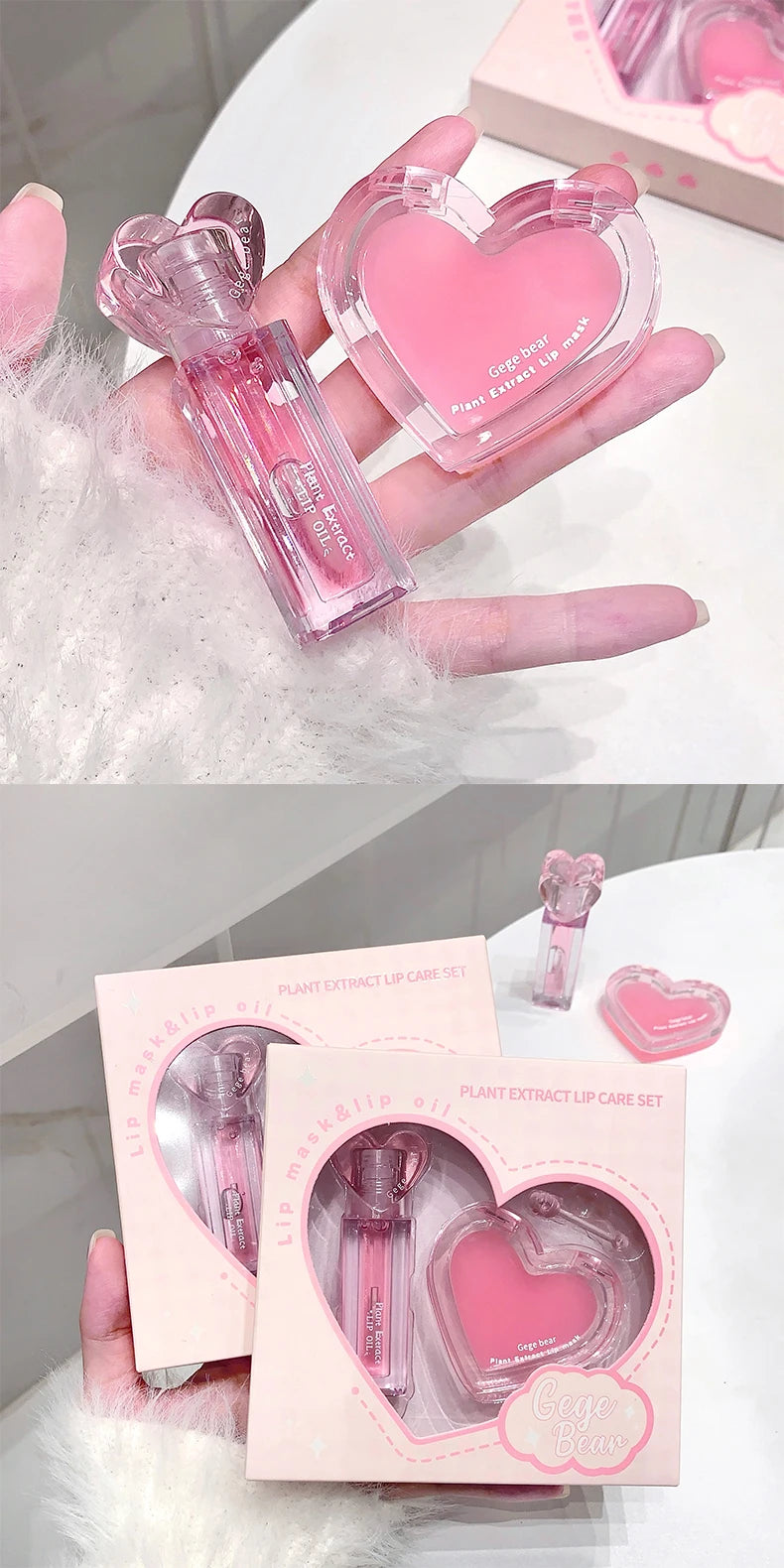Set Bálsamos Labiais Gege Bear Extrato Plantas – Hidratante Gloss Incolor Nutritivo