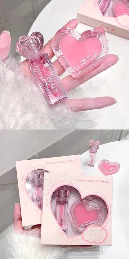 Set Bálsamos Labiais Gege Bear Extrato Plantas – Hidratante Gloss Incolor Nutritivo