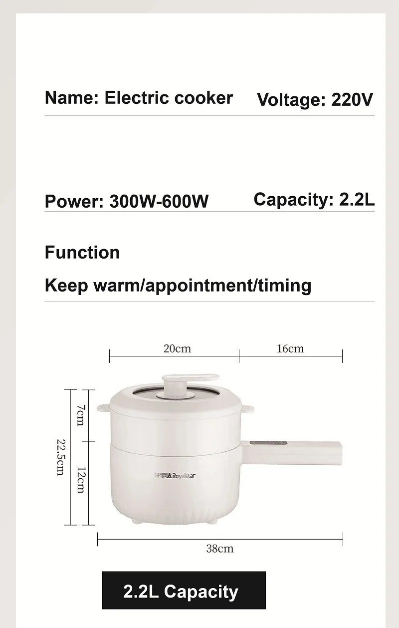 Panela Elétrica Multifunções 2.2L | Antiaderente para Dormítório
