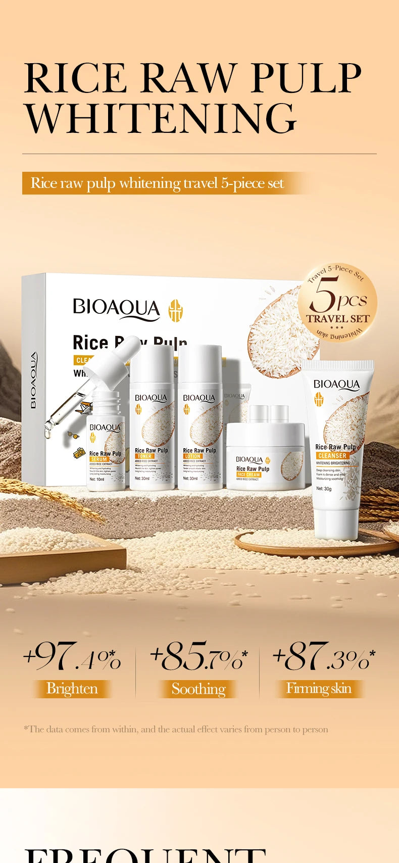 Conjunto de Cuidados de Pele BIOAQUA Rice | Limpeza, Tónico, Essência e Creme Iluminador