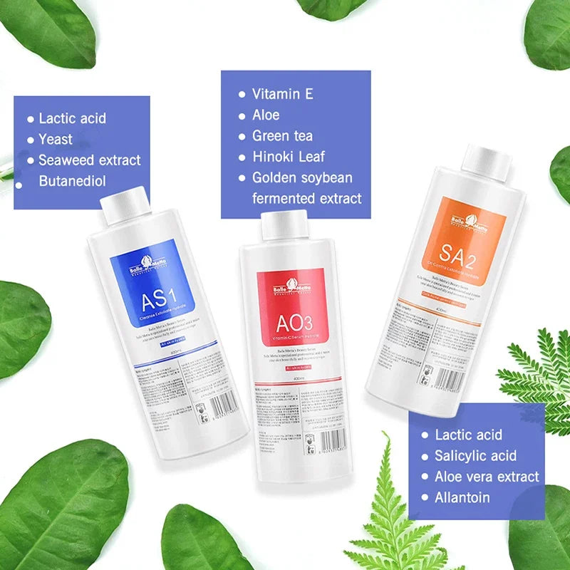 Kit Aqua Peel Premium 3 Soros 400ml Limpeza Facial Profissional Hidratação Esfoliação Tratamento Spa Casa