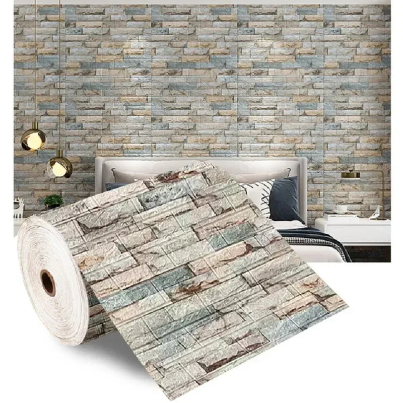 Papel de Parede 3D Autoadesivo Efeito Tijolo Antigo - 70cm x 1/5/10m Impermeável para Sala e Quarto