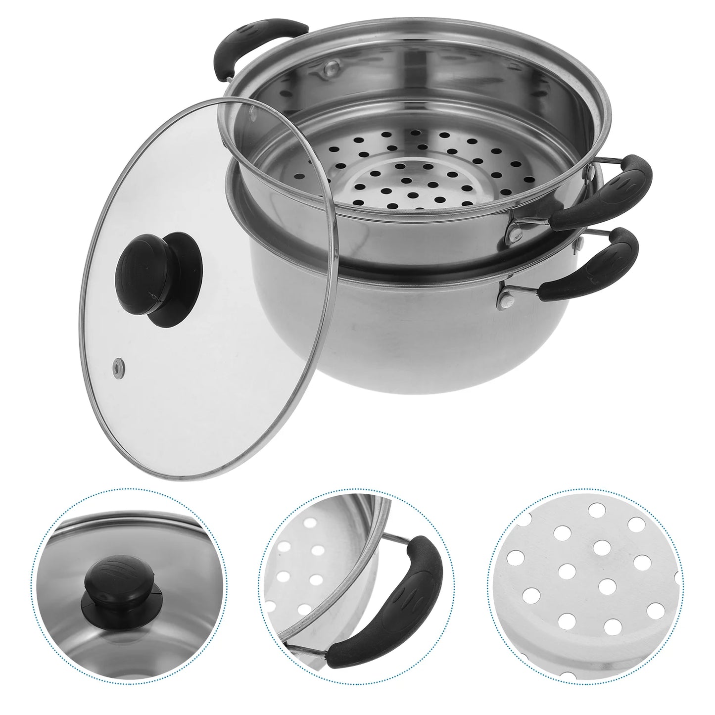Panela a Vapor em Aço Inoxidável Espesso — Caçarola Multifunções para Sopa e Cozinha Doméstica