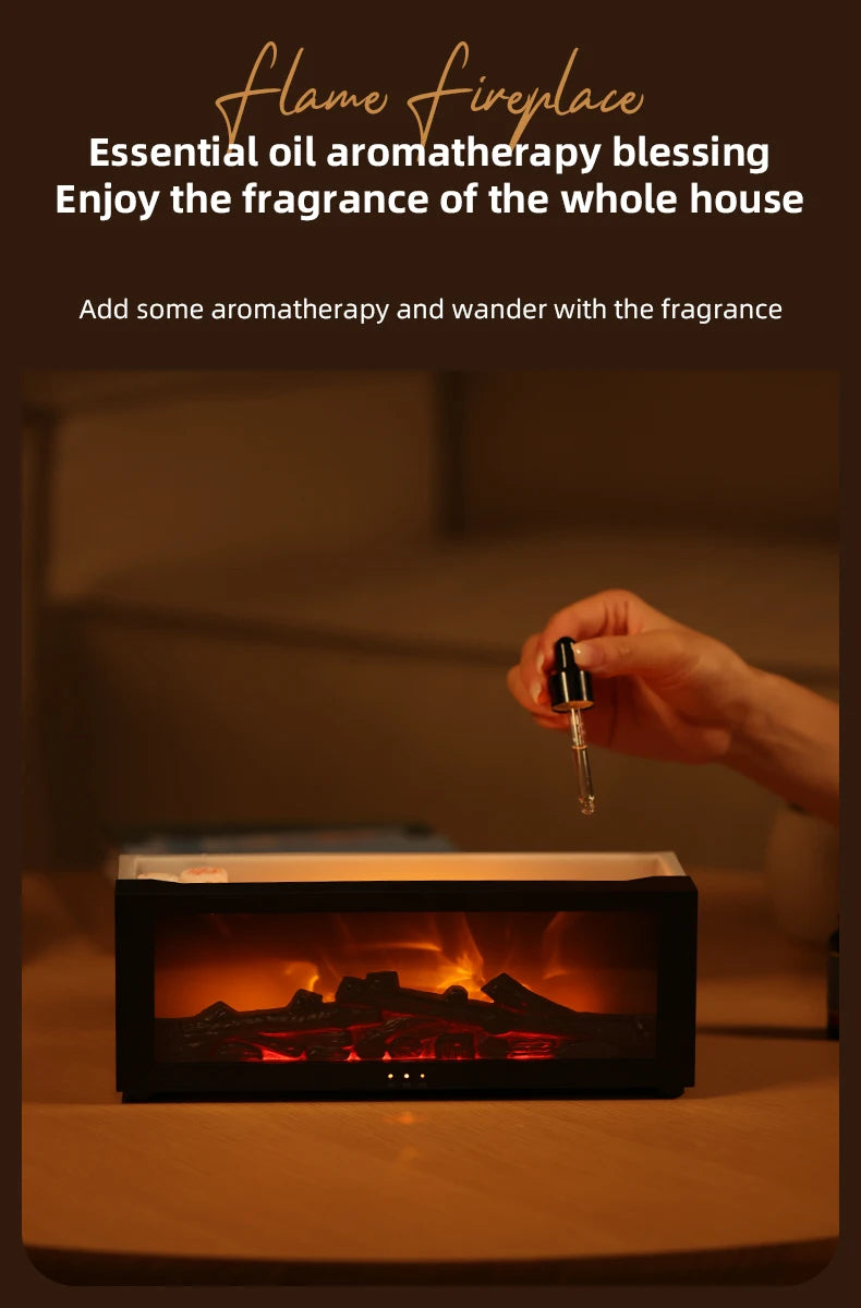 Difusor Aromas Lareira 150ml Efeito Chama - Humidificador Ultrassónico Comando Distância Desligamento Automático