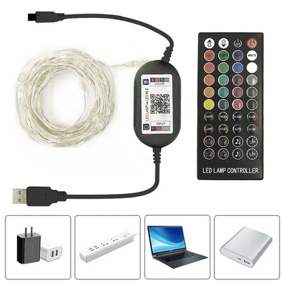 Faixa LED RGB 20M com Sincronização Musical - Controlo App e Remoto para Decoração