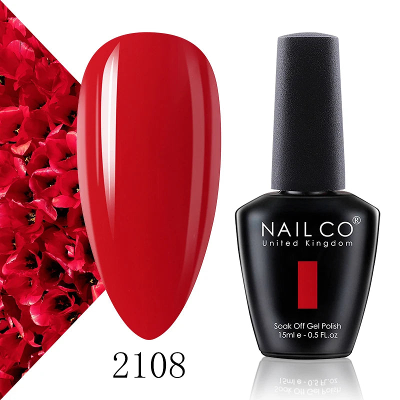 Verniz Gel NAILCO 15ml Série Vermelho Escuro – Cores Glitter UV Manicure Profissional Semi-Permanente