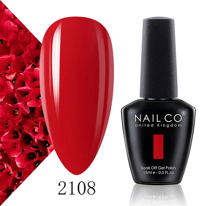 Verniz Gel NAILCO 15ml Série Vermelho Escuro – Cores Glitter UV Manicure Profissional Semi-Permanente