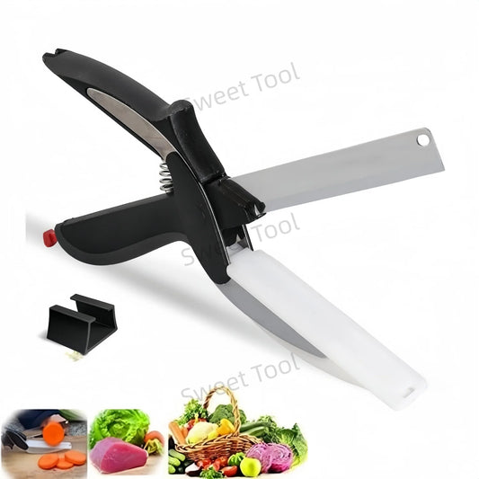 Tesoura de Cozinha 2 em 1 com Tábua Integrada - Corte Rápido de Vegetais, Frutas e Carnes | Lavável na Máquina