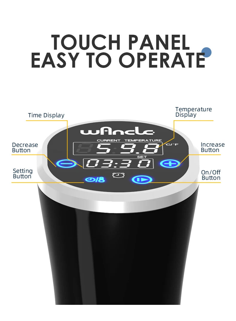 Sous Vide Wancle 1100W LCD - Circulador Imersão Cozinha Precisão IPX7 Impermeável Display Digital