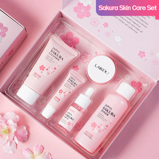 Kit Cuidados LAIKOU Sakura 5/3 Peças – Creme Sérum Tónico Limpeza Protetor