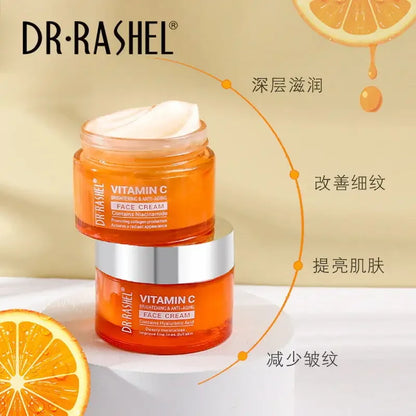 Creme Facial Vitamina C DR.RASHEL – Clareador Hidratante Iluminador Melhora Linhas Finas Pele Opaca Ácido Hialurónico Anti-Idade
