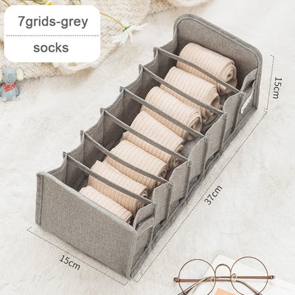 Organizador de Gavetas para Meias e Roupa Interior | Caixa Separadora com 7 Divisórias | Organizador Dobrável para Sutiãs, Calças e Jeans | Ideal para Quarto, Roupeiro e Dormitório