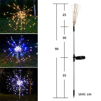 Luz Solar Jardim Fogo de Artifício 90/150 LED - Iluminação Exterior Impermeável 8 Modos Decoração Natal