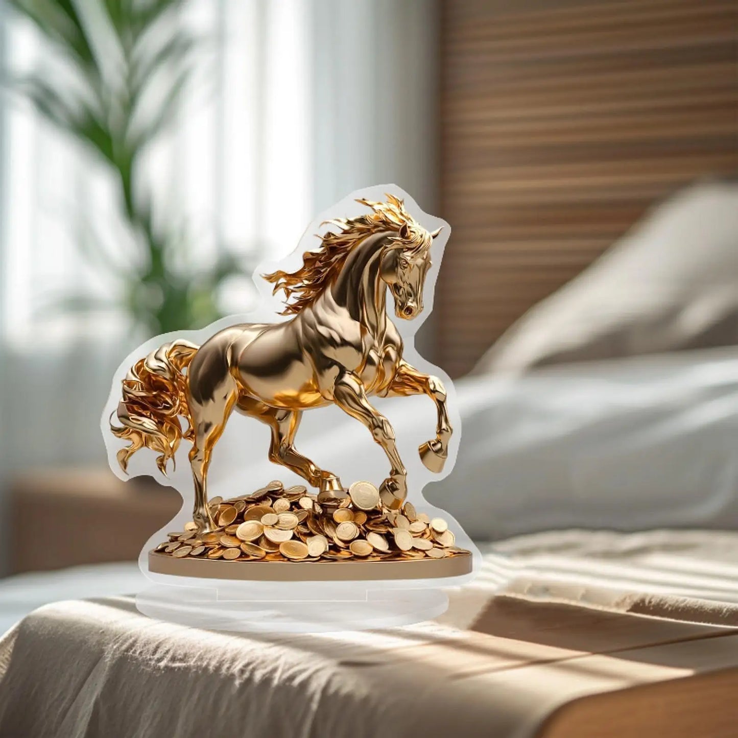 Estatueta Cavalo 2D Plana Acrílico Impermeável - Escultura Decorativa Mesa Escritório Lareira