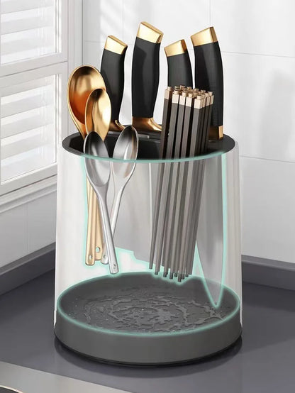 Porta-Facas Rotativo Multifuncional – Suporte Talheres, Pauzinhos e Utensílios | Cozinha