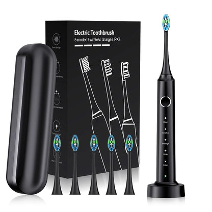 Escova Dentes Elétrica Sónica com 6 Cabeças - Timer Inteligente e Branqueamento Dental