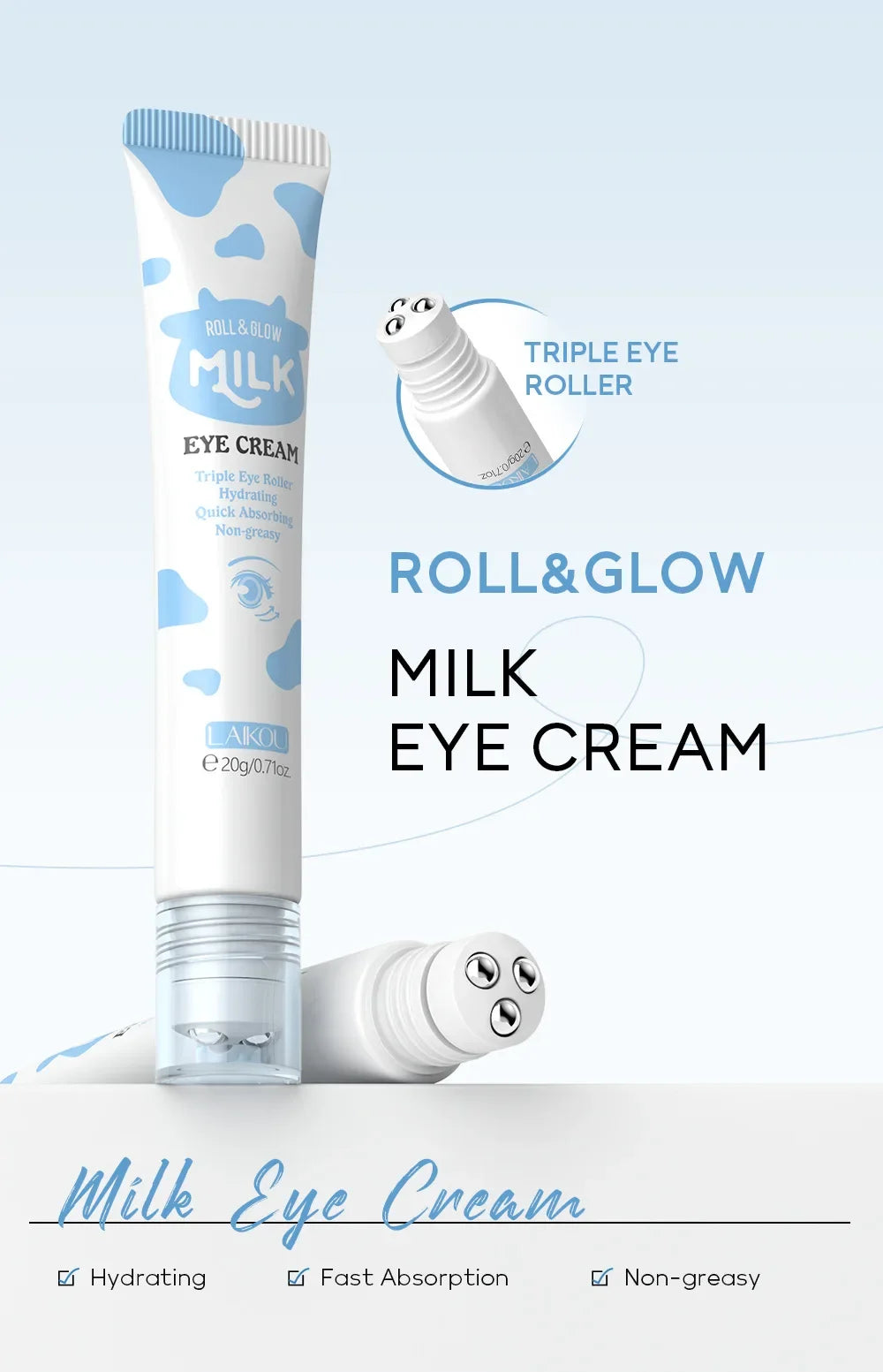 Creme Olhos LAIKOU Leite 20g – Olheiras Bolsas Firmeza Reduz Inchaço Hidratante Contorno Olhos