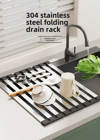 Escorredor Inox Retrátil Lava-Loiça 42x32,5cm – Cesto Organização Pratos e Pauzinhos | Inox 304