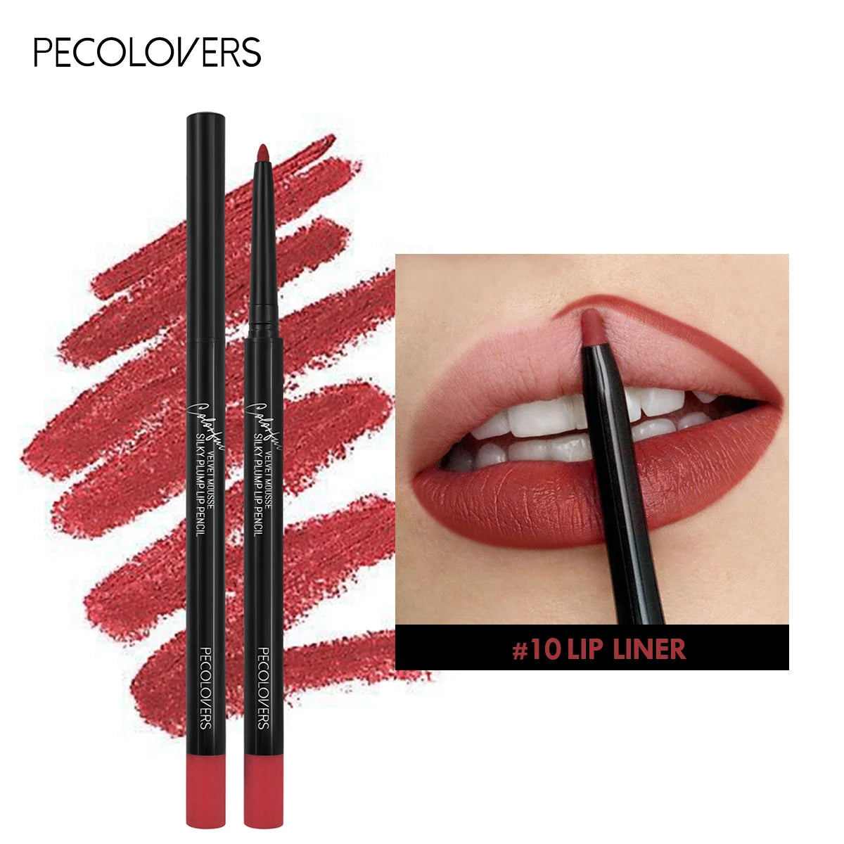 Lápis Delineador Labial Impermeável Mate 12 Cores - Contorno Vermelho Longa Duração Hidratante