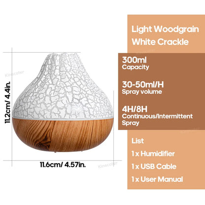 Umidificador Vulcão 300ml com 7 Cores LED - Difusor Aromaterapia USB para Casa e Escritório