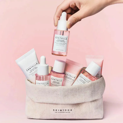 Kit de Viagem Skincare Coreano Centella & Sal Rosa — Tónico, Espuma, Ampola e Gel Creme | SKIN1004
