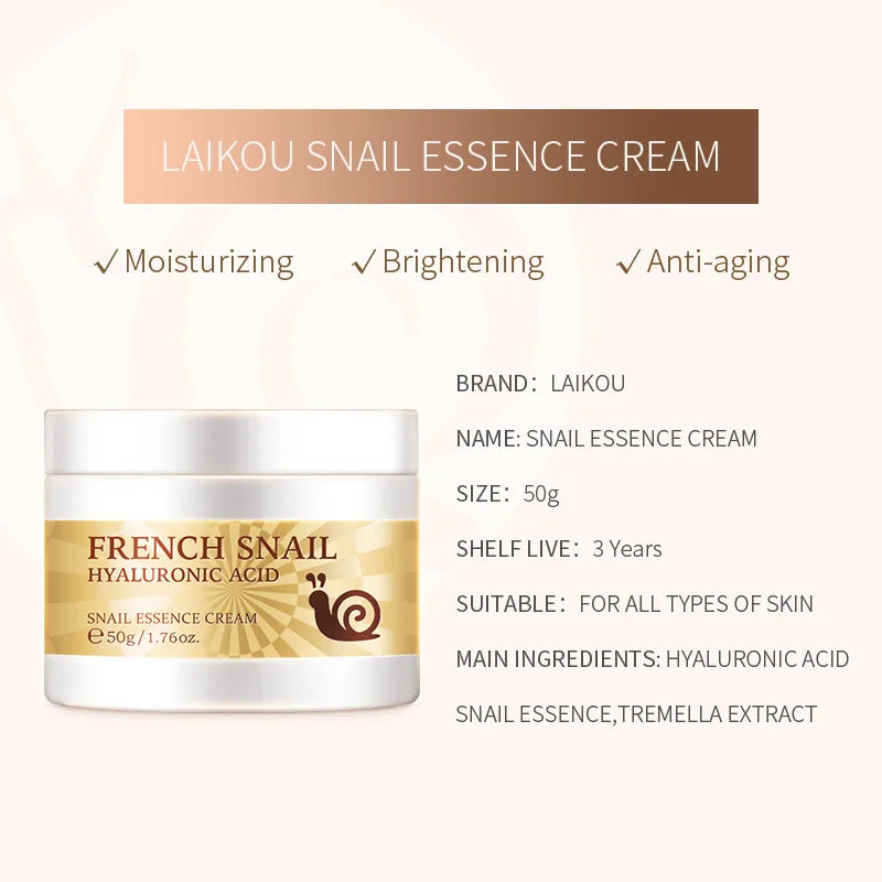 Creme Facial LAIKOU Caracol com Ácido Hialurónico | Hidratante, Firmeza e Colágeno Anti-Idade