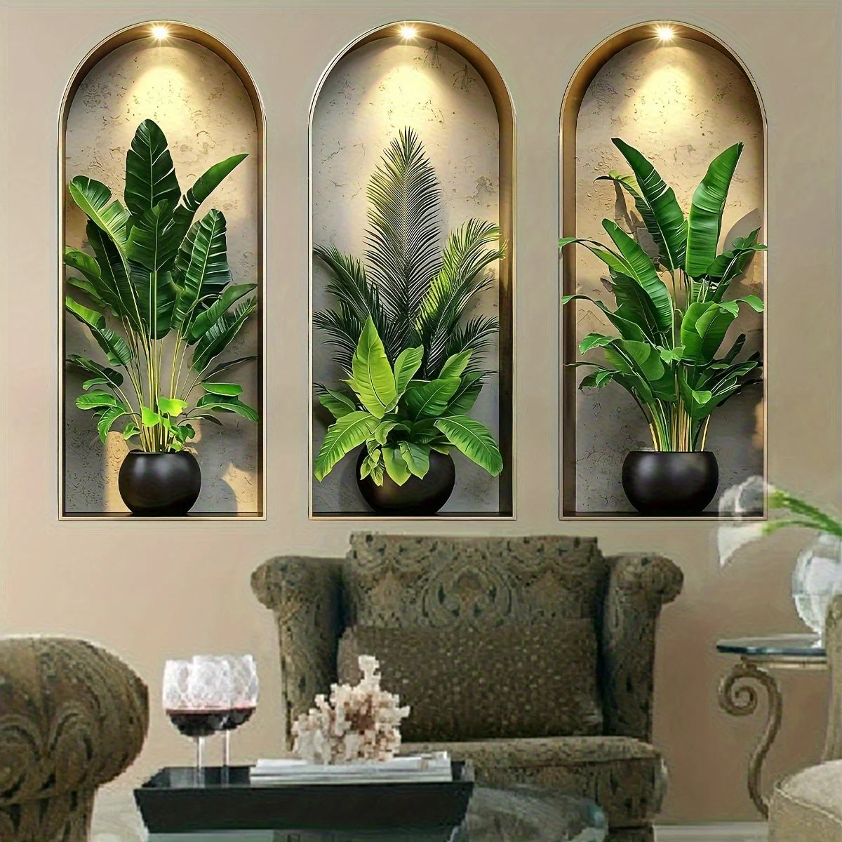 Autocolante de Parede Arco com Plantas | Decoração Nórdica em PVC para Sala e Quarto