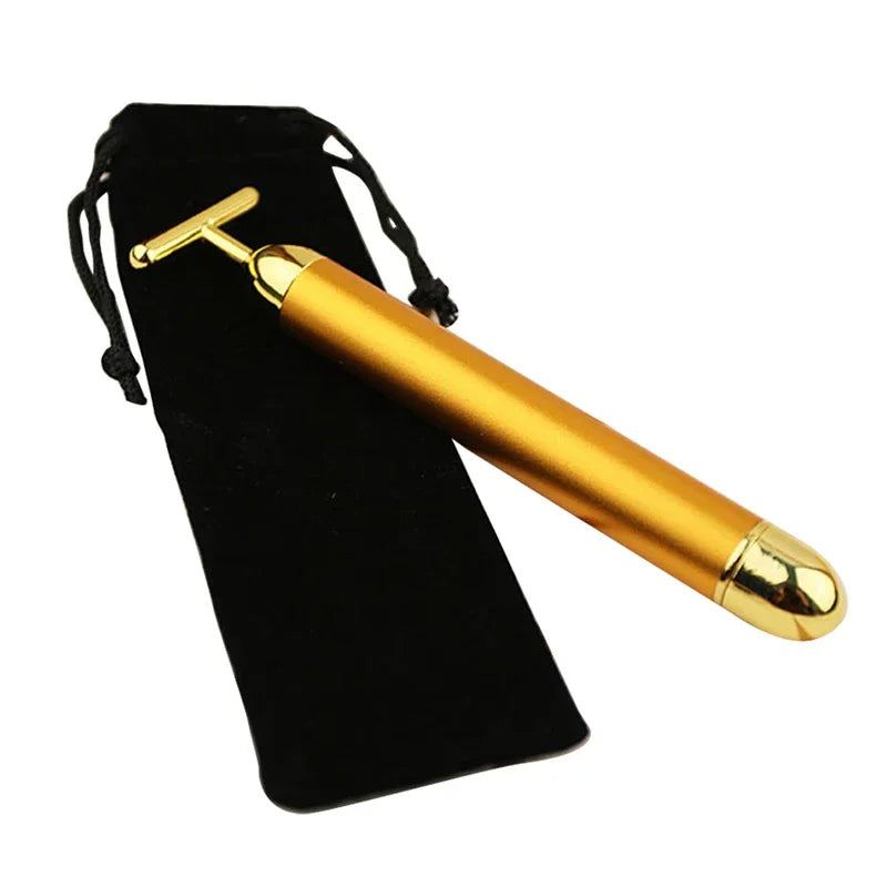 Massageador Facial Ouro 24K Formato T | Beauty Bar Energético | Lifting e Firmeza | Massagem Facial Profissional
