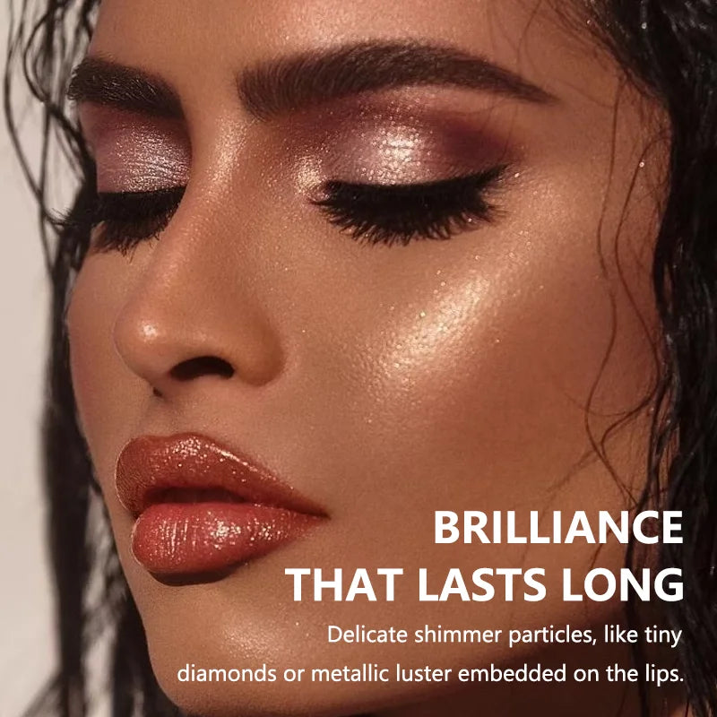 Batom Veludo Perolado Rosa com Glitter - Metálico Impermeável Longa Duração Mate Brilhante Diamante