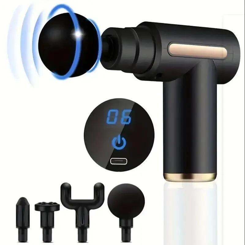 Pistola de Massagem Muscular Profissional 99 Velocidades — Chip IA, Ecrã LCD, 4 Cabeças Intercambiáveis