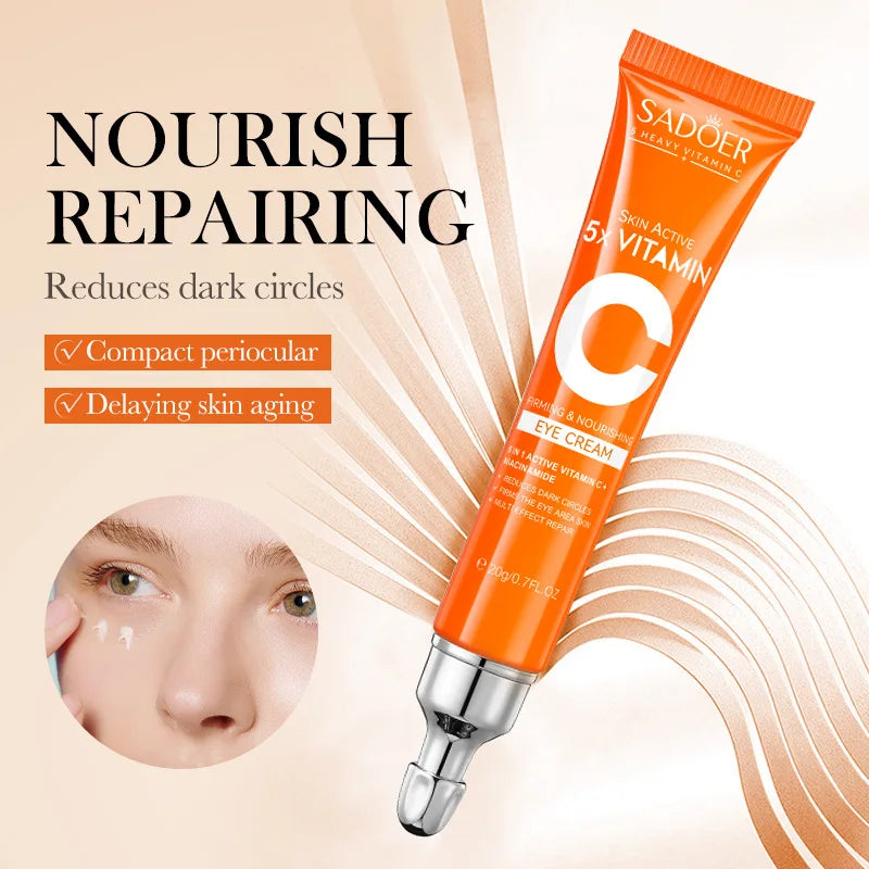 Creme Olhos SADOER Vitamina C – Anti-Olheiras Bolsas Removedor Hidratante Iluminador Firmeza Cuidado Pele Olhos