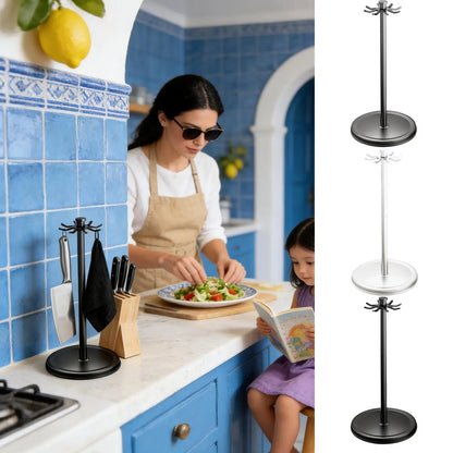 Suporte Utensílios Cozinha Rotativo 360º com 8 Ganchos – Organização Espátulas e Colheres | Alumínio