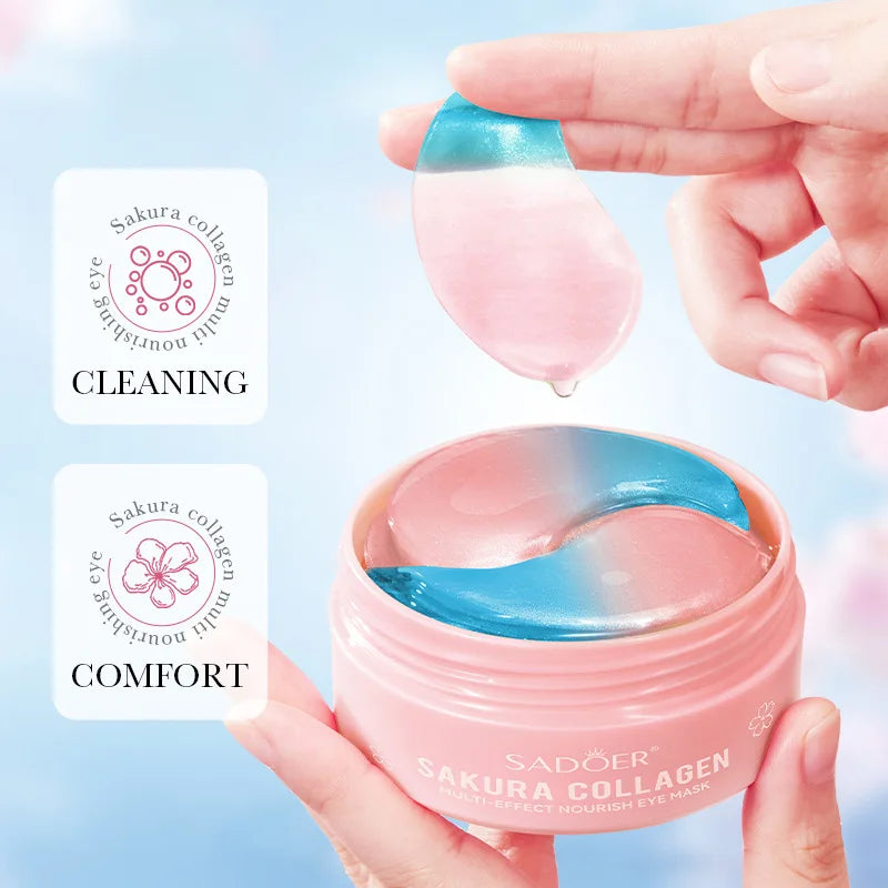 Máscaras Olhos SADOER Sakura Colágeno 60un – Anti-Olheiras Bolsas Hidratante Firmeza