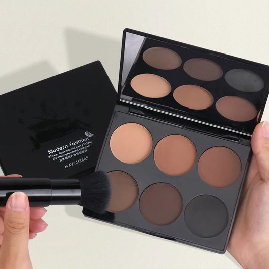 Paleta Contorno 6 Cores - Iluminador e Sombra Nariz Acabamento Matte Profissional Escultura Facial