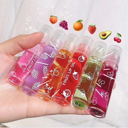 Óleo Labial Roller Hidratante 8ml - Gloss Nutritivo Transparente Abacate Frutas Cuidado Labial