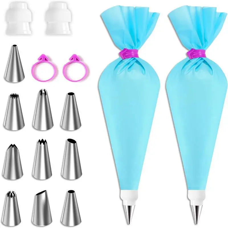 Kit Sacos de Pastelaria em Silicone – Bicos Inox Reutilizáveis para Decorar Bolos