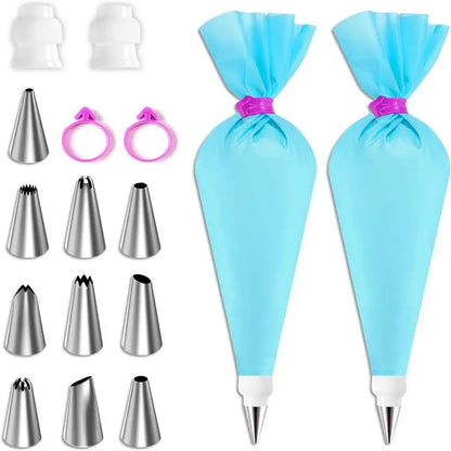 Kit Sacos de Pastelaria em Silicone – Bicos Inox Reutilizáveis para Decorar Bolos