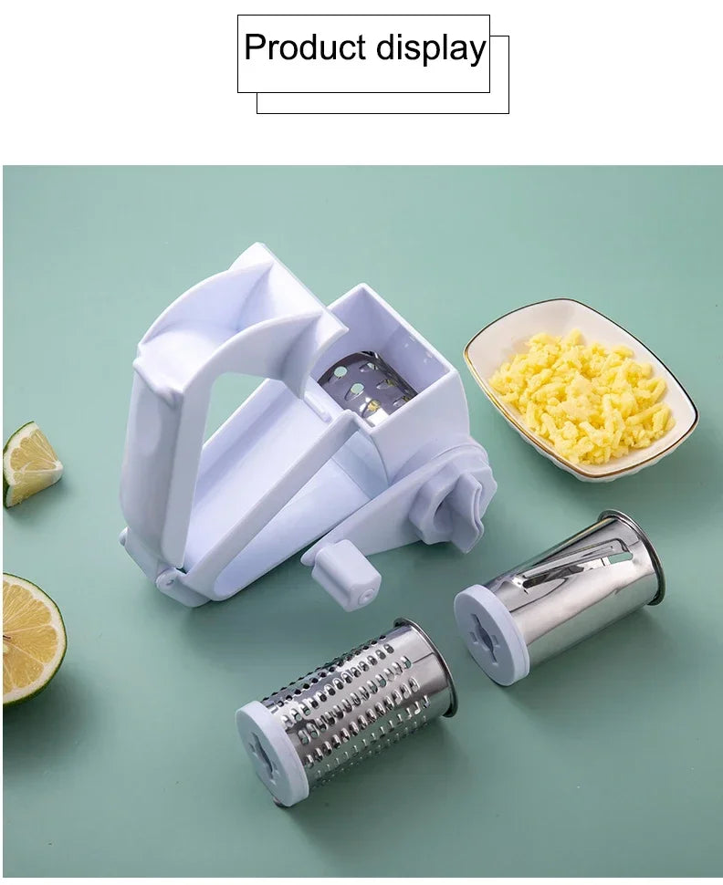 Ralador Queijo Rotativo Manual 3 em 1 - Ralador Multifuncional Aço Inox Manivela Cozinha Criativo