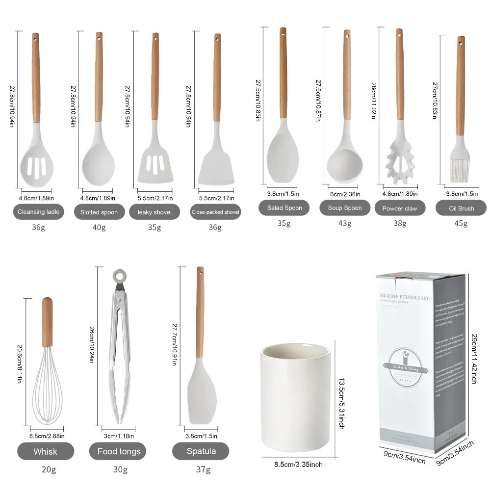 Kit 12 Utensílios Cozinha Cabo Madeira