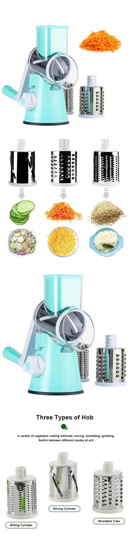 Fatiador Manual de Legumes – Cortador 3 em 1 | Spiralizer Redondo para Batatas, Legumes e Vegetais | Acessório Prático para Cozinha