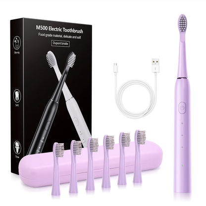 Escova Dentes Elétrica Sónica com 6 Cabeças - Timer Inteligente e Branqueamento Dental