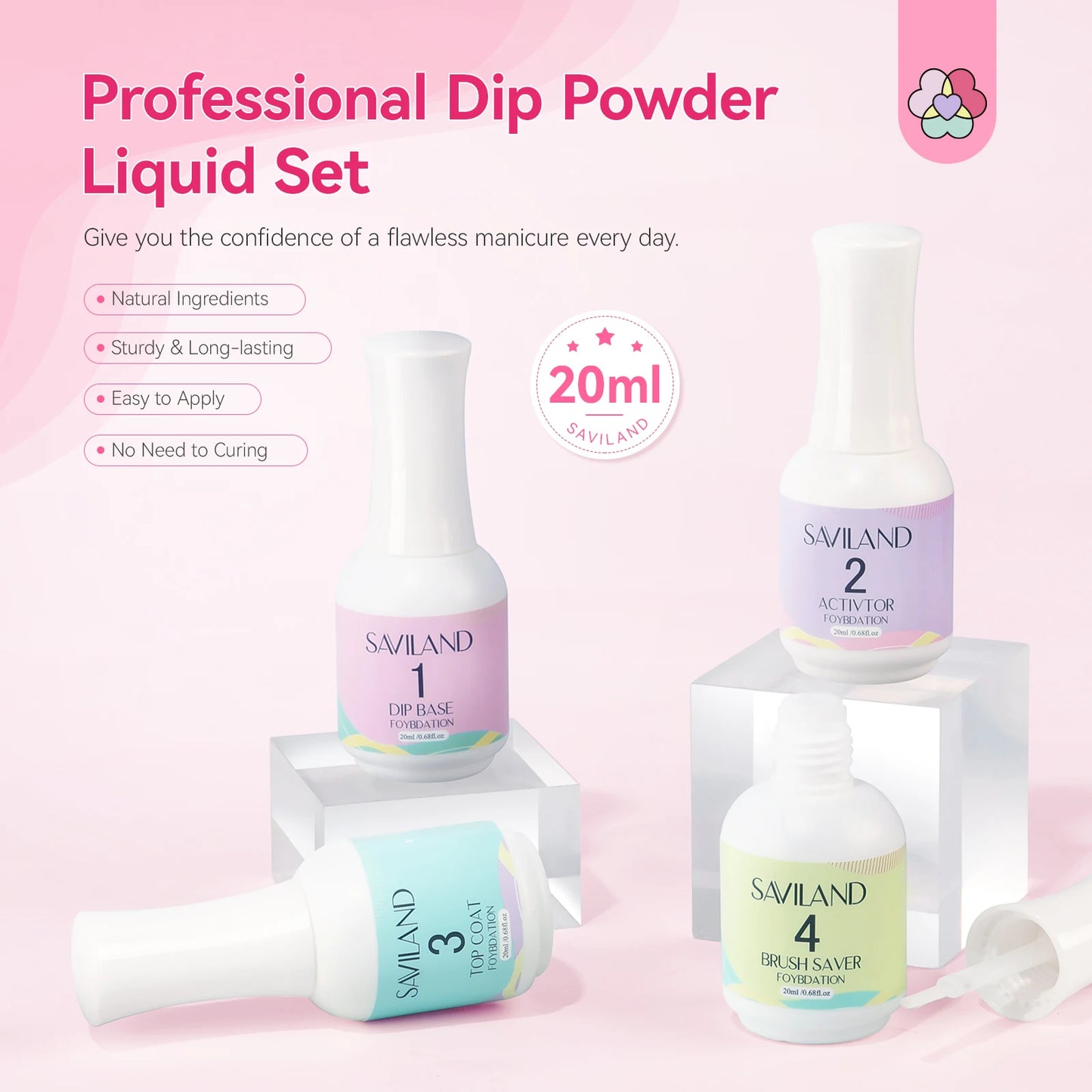 Kit Líquidos Dip Powder Secagem Rápida - Base, Ativador e Top Coat para Manicure Profissional