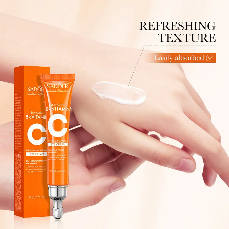 Creme Olhos SADOER Vitamina C – Anti-Olheiras Bolsas Removedor Hidratante Iluminador Firmeza Cuidado Pele Olhos