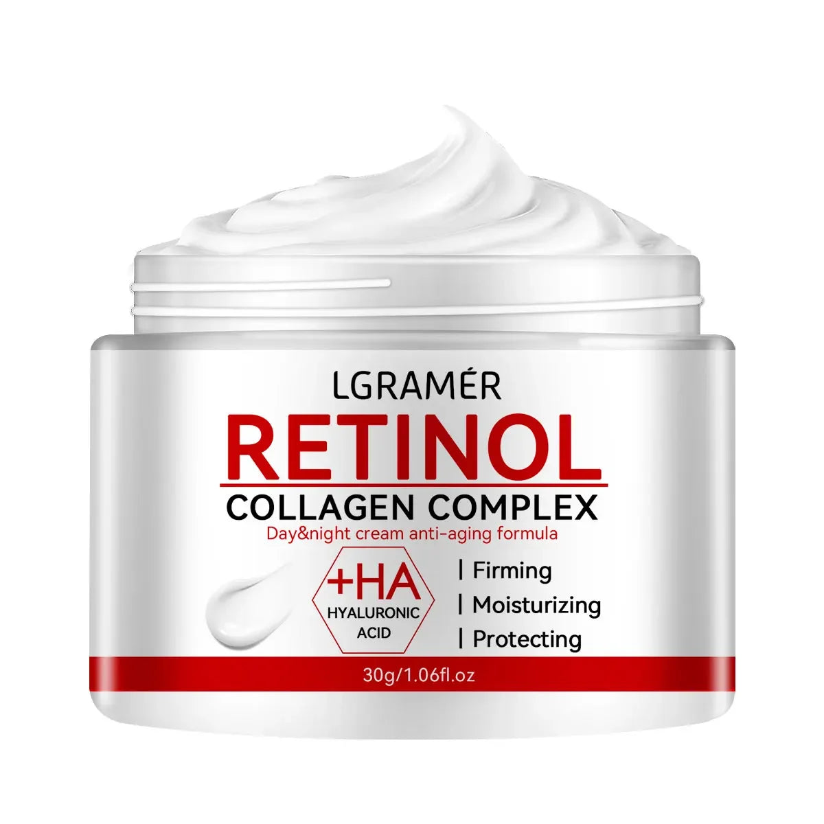 LGRAMÉR Retinol Collagen Complex cream jar with hyaluronic acid for firming, moisturizing, and protecting skin