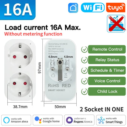 Tomada Inteligente TNCE Tuya WiFi / Zigbee 3.0 – Padrão EU 16A / 20A | Monitoramento de Energia, Temporizador, Controle por Voz | Compatível com Alexa