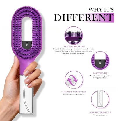Pente Spray 2-em-1 com Massagem de Couro Cabeludo | Cabelo Húmido e Seco, Antiestático