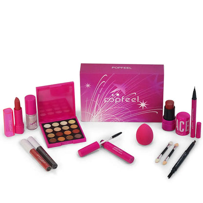 Conjunto Presente POPFEEL Rosa | Kit Maquilhagem com Sombras, Blush e Batom para Meninas